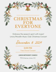 Flyer for Christmas For Everyone Christmas Concert at the Limon Methodist Church