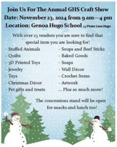 Flyer for DEnoa Hugo School Craft Fair November 23 9 am - 4 pm