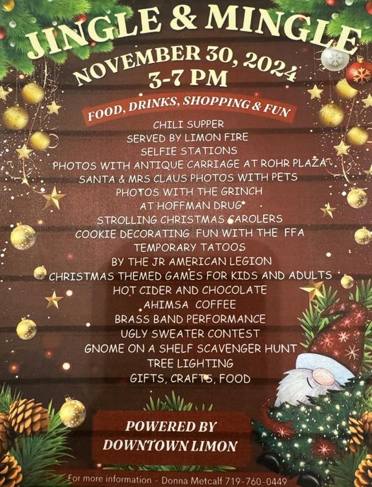 Jingle & Mingle Flyer November 30, 2024 in Limon, Colorado