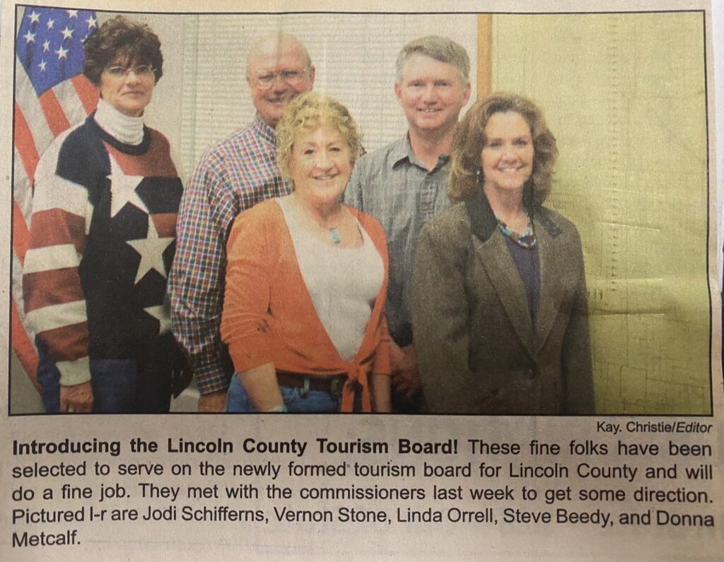 Newspaper clipping of the first ever Lincoln County Tourism Board