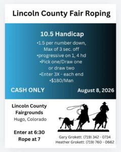 Lincoln County Fair Team Roping on August 8, 2026, at the fairgrounds in Hugo