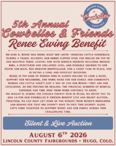 5th Annual Cowbelles and Friends Renee Ewing Benefit on August 6, 2026, at the Lincoln County Fairgrounds in Hugo, Colorado
